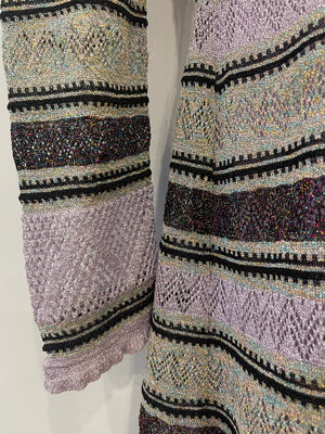 M Missoni Purple Metallic Striped Long-Sleeve Midi Dress Size IT 46 (UK 14)