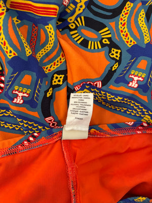 Hermes Orange & Multicolour Printed Cropped Top & Capri Trousers Bath/Gym Set Size FR 36 (UK 8)