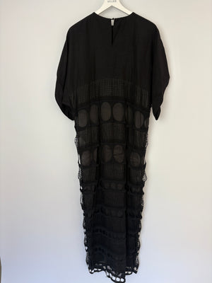 Loewe Black Sheer Cotton Maxi Dress with Embroidery and Gold Moon Charms Size IT 38 (UK 6)
