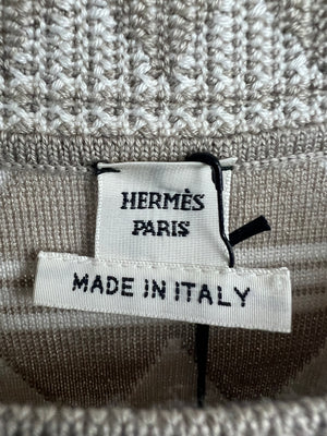 Hermes Beige and White Cropped Sweater and Skirt Cashmere Set Size FR 36 (UK 8)