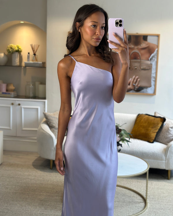 Reformation Lilac Satin One Shoulder Midi Dress Size 0 (UK 4)