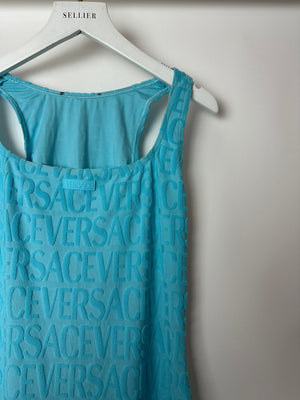 Versace x Dua Lipa Blue Terry Logo Mini Dress Size S