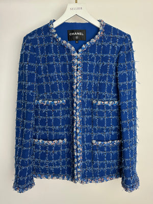 Chanel Blue Tweed Jacket with Silver Button Details Size FR 36 (UK 8)