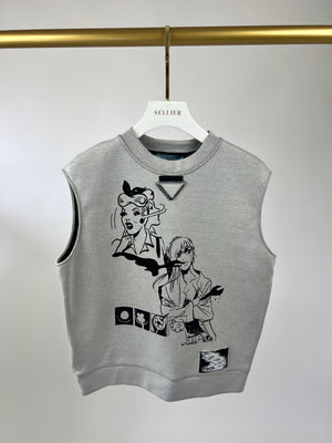 Prada Grey Comic Print Sweatshirt Vest IT 38 (UK 6)