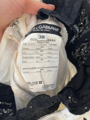 Dolce & Gabbana White Linen Ruffle Dress with Black Lingerie Detail Size IT 38 (UK 6)