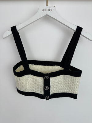 Chanel 24P Cream & Black Tweed Short Sleeve Cardigan & Bralette Top with Black CC Buttons Detail Size FR 34 (UK 6)