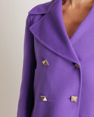 Valentino Purple Wool Rockstud Jacket with Gold Stud Buttons Size IT 40 (UK 8) RRP £3,500