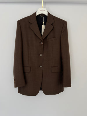 Magda Butrym PF/24 Brown Long Line Blazer with Shoulder Pad Detail Size FR 34 (UK 6)