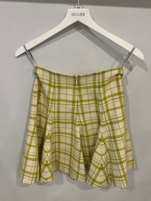 Christian Dior Cream and Lime Plaid Wool Mini Skirt Size FR 34 (UK 6)