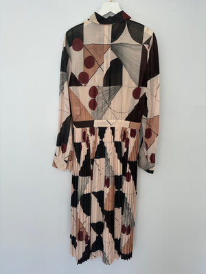 Loro Piana Pink and Burgundy Silk Abstract Print Pleated Dress Size IT 40 (UK 8)