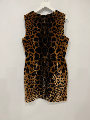 Dolce & Gabbana Brown Leopard Print Velours Sleeveless Mini Dress Size IT 44 (UK 12)