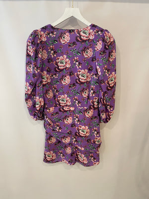 Magda Butrym Purple Floral Silk Mini Dress with Shoulder Pads Size FR 38 (UK 10)