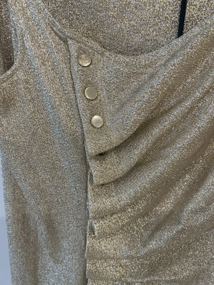 Paco Rabanne Gold Shimmery Sleeveless Mini Dress with Rouched Detail and Gold Buttons Size FR 38 (UK 10)