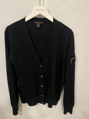 Louis Vuitton Black Cardigan with Silver LV Logo Buttons and Zipper Detail Size S (UK 8)