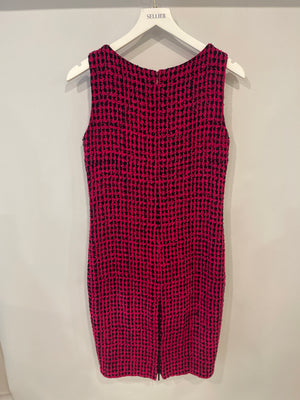 Chanel Fall 2016 Pink and Black Tweed Sleeveless Midi Dress with CC Logo Tweed Buttons Size FR 38 (UK 10)