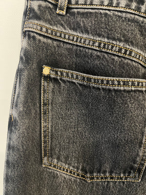 Chanel Dark Grey Boot-Cut Jeans with Crystal Logo Detail and Champagne Gold CC Logo Button Size FR 36 (UK 8)