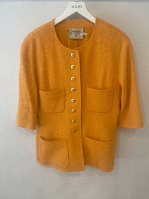 Chanel Orange Vintage Jacket and Skirt Set with Gold CC Buttons Size FR 42 (UK 14)