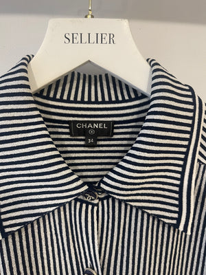 Chanel Navy and White Striped Playsuit with Crystal CC Buttons Size FR 34 (UK 6)
