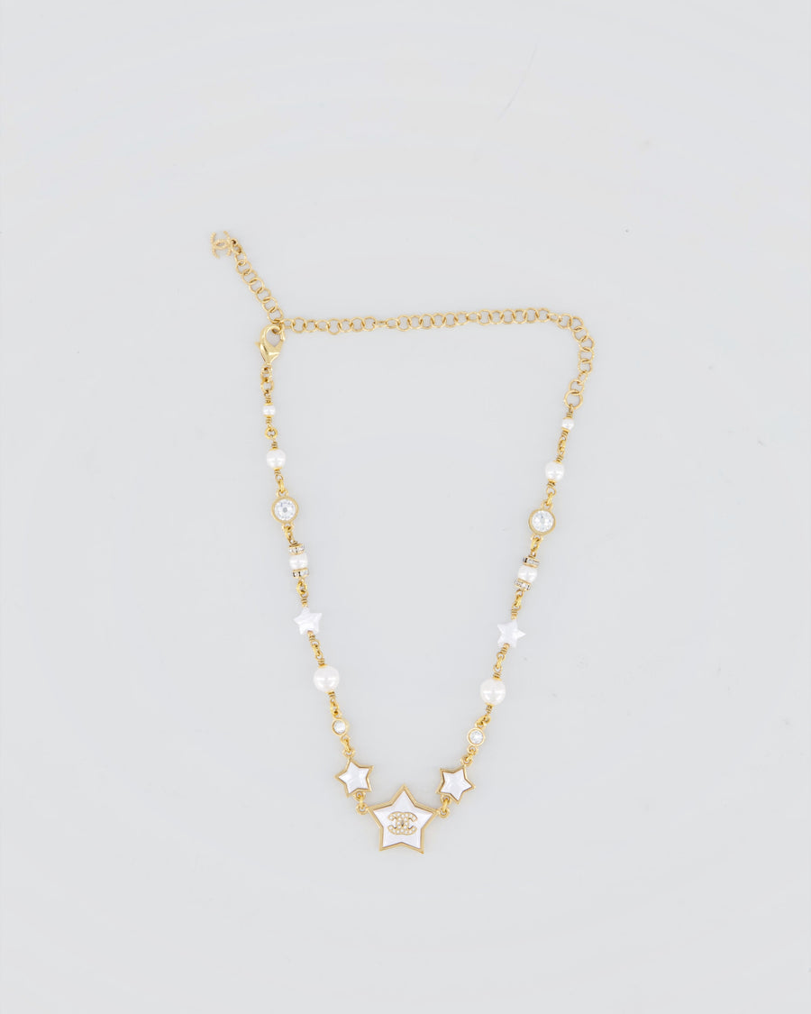 Chanel 24/C Gold Pearl Star CC Necklace with Diamante Detail