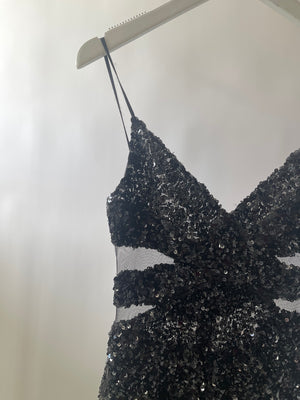 *HOT* Escada Black Sequin Long Sleeveless Gown Dress Size FR 38 (UK 10)