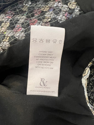 Ralph & Russo Black and Multi-Colour Tweed Sequin Top and Mini Skirt Set with Textured Gold Buttons Size FR 38/40 (UK 10/12)