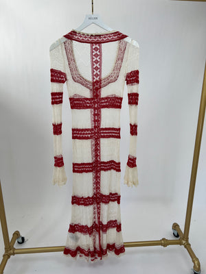 Alexander McQueen Red and Beige Stripped Maxi Lace Dress Size M (UK 12)