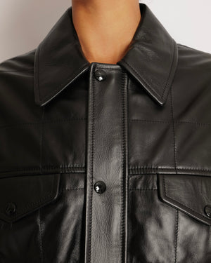 Celine Black Leather Bomber Jacket with Pocket Details Size FR 36 (UK 8)