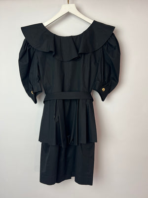 Alessandra Rich Black Mini Dress with Bow Neckline and Belt Detailing Size IT 40 (UK 8)