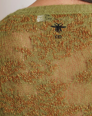 Christian Dior Green, Brown and Gold Metallic Cashmere Jumper with Back CD Logo Detail Size FR 38 (UK 10)
