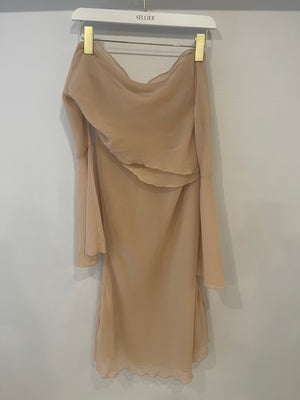 Pheme Paris Nude Chiffon Midi Dress with Cut Out Detail Size XS (UK 6)