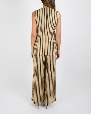 Max Mara Beige and Black Linen Striped Vest and Trouser Set Size IT 42 (UK 10) RRP £1,275