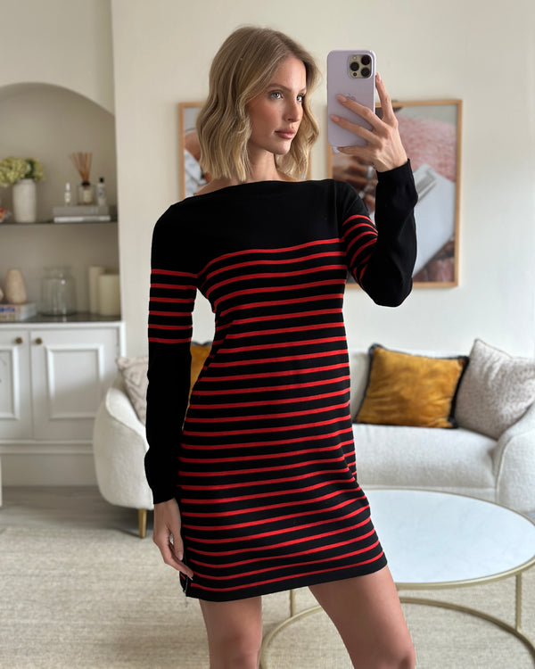 Louis Vuitton Black and Red Stripe Wool Blend Long Sleeve Dress with Silver Zip Detail Size FR 38 (UK 10)