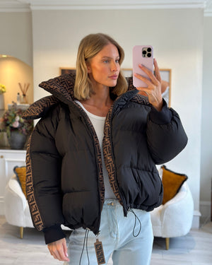 Fendi Black, Brown Monogram Reversible Down Jacket Size S (UK 8)