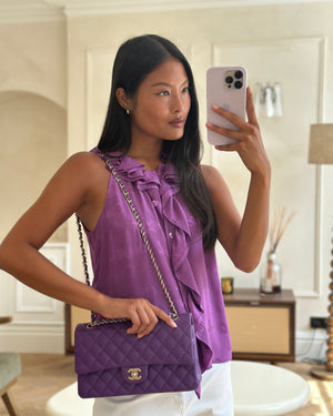 *HOT COLOUR* Chanel Purple Medium Classic Double Flap Bag in Caviar Leather with Champagne Gold Hardware