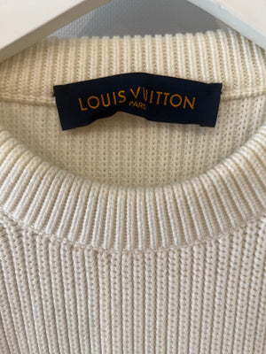 Louis Vuitton White Knit Jumper with Black "Rue de Pont Neuf 2, Paris" Logo Embroidery Size S (UK 8)