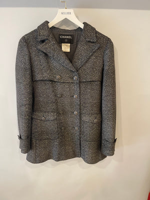 Chanel Fall 2007 Grey Metallic Tweed Double-Breasted Jacket with CC Logo Star Buttons Size FR 36 (UK 8)