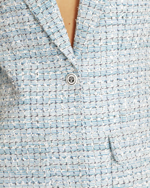 Chanel 19C Light Blue La Pausa Tweed Jacket with Silver and White CC Logo Buttons Size FR 40 (UK 12)