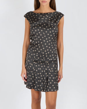 Chanel Black Silk Sleeveless Mini Dress with Beige CC Logo Prints Size FR 36 (UK 8) RRP £2,900