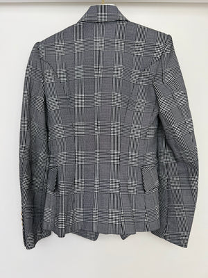 Balmain Black & White Checked Cotton Blazer with Gold Buttons Size FR 36 (UK 8)