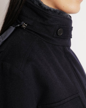 Loro Piana Navy Cashmere Coat with Nutria Fur Lined Collar and Detachable Hood Size XS (UK 6) RRP £4,885