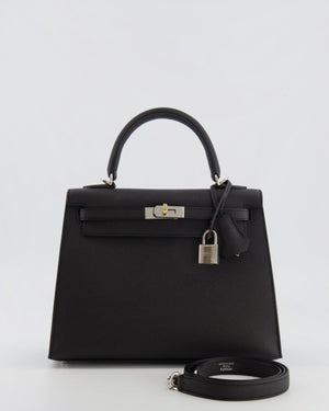 Hermès Kelly 25 Sellier Bag in Black Epsom Leather with Electrum Hardware