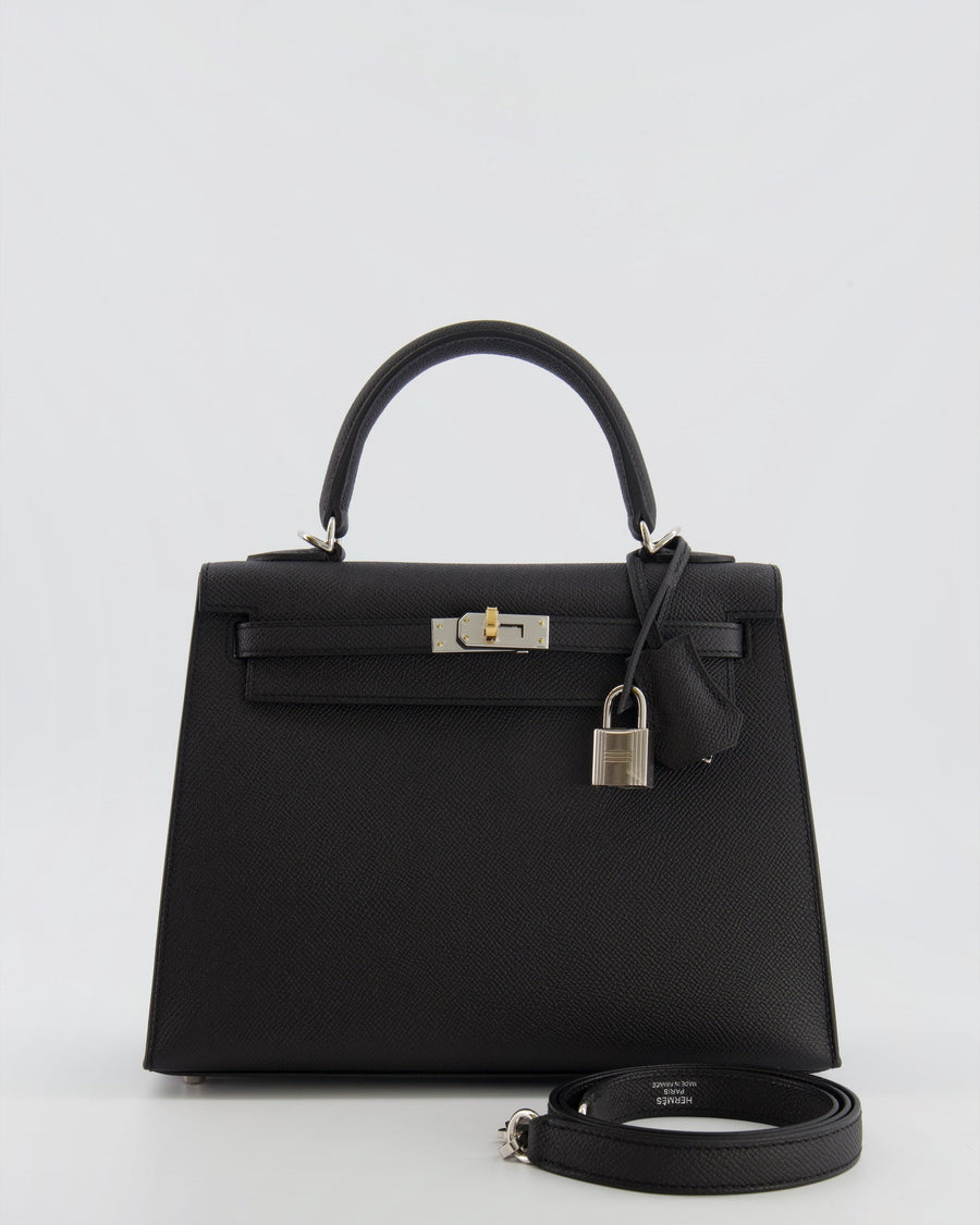 Hermès Kelly 25 Sellier Bag in Black Epsom Leather with Electrum Hardware