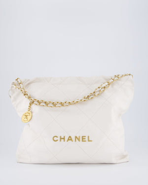 Chanel 22 Medium Hobo Bag in White Lambskin Leather with Brushed Gold Hardware