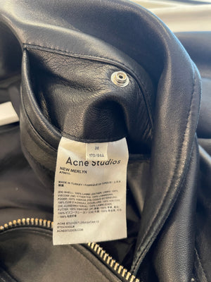 Acne Studios Black Lambskin Leather Biker Jacket with Pocket Details Size FR 36 (UK 8) RRP £1,600