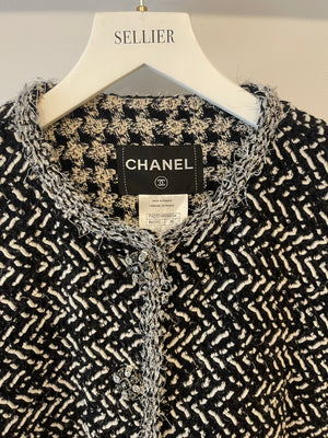 Chanel Black and White Tweed Cape with Crystal Embellished CC Buttons Size FR 36 (UK 8)