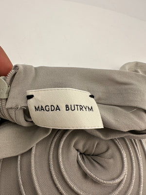 Magda Butrym Grey Ruched Stretch-Jersey Mini Dress with 3D Flower Appliqué Size FR 36 (UK 8)