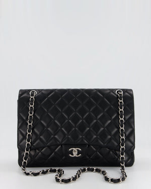 Chanel Black Maxi Single Flap Bag in Black Lambskin Leather with Silver Hardware
