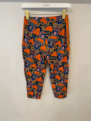 Hermes Orange & Multicolour Printed Cropped Top & Capri Trousers Bath/Gym Set Size FR 36 (UK 8)