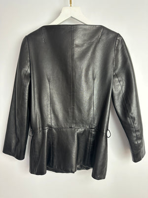 Christian Dior Black Lambskin Leather 3/4 Sleeve Top with Three Buttons Detail Size FR 38 (UK 10)