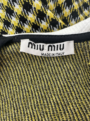 Miu Miu Yellow, Black and Houndstooth Short Sleeve Crop Top with White Scallop Collar Detail Size M (UK 10)